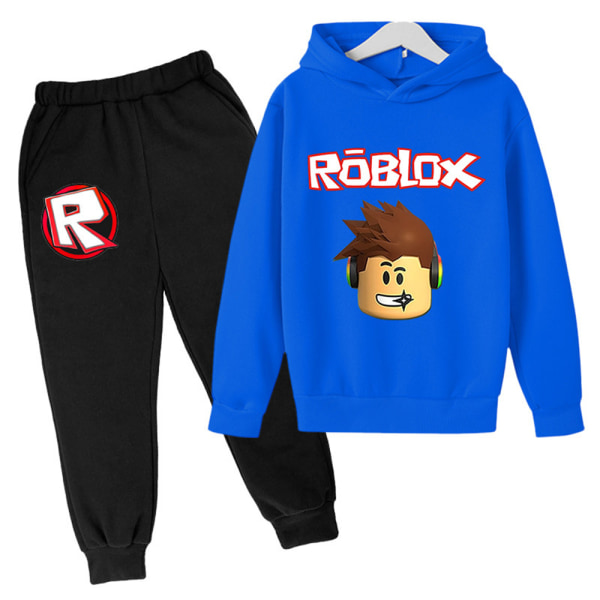 Børne Roblox Print tegneserie træningsdragt Hættetrøje Lange bukser Royal blue 150cm