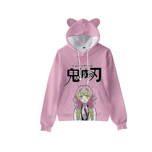 Unisex Demon Slayer trykt hættetrøjer sweatshirt Casual Pullover Cat Ear Hættetrøje Toppe Pink L