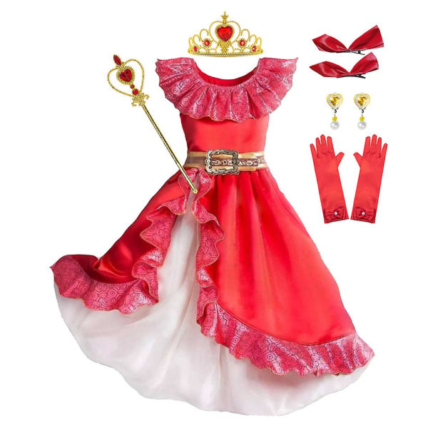 Elena Of Avalor Prinsessdräkt Tjej Disney Anime Rollspel Kläder Halloween Carnival Cosplay Outfit Barn Röd Volang Lång Klänning Elena Sets 04 5-6Y Tag-M