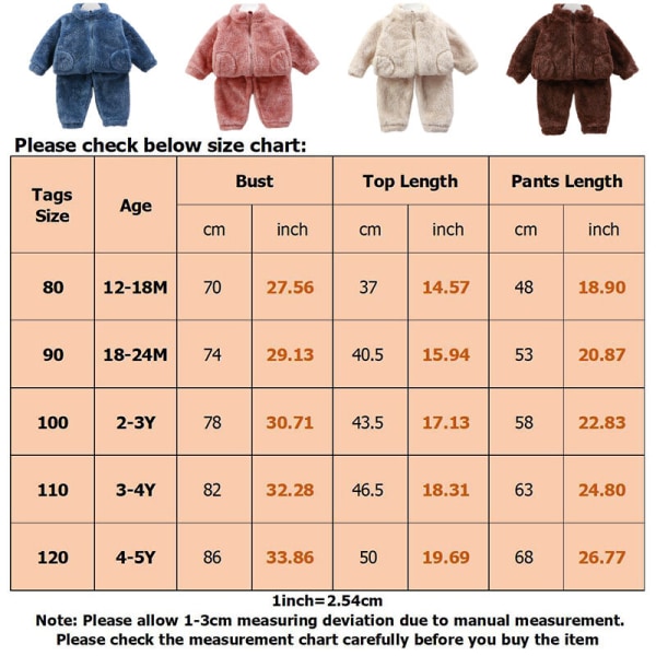 Toddler Fleecefodrad Elastisk midja Varm 2st outfit kostym Beige 110cm