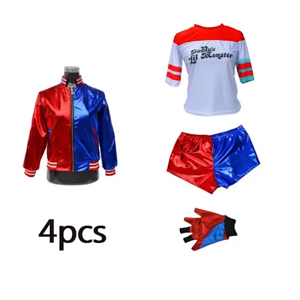 Mub-Harley-Quinn Monster T-paita Harley-Quinn Cosplay-asu Naiset Lapset 4 osaa 4 in 1 Set XL