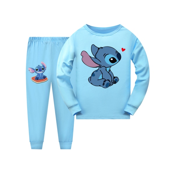 2 stk Børne Pyjamas Stitch Langærmet Pullover Sæt Nattøj - Light blue 140cm