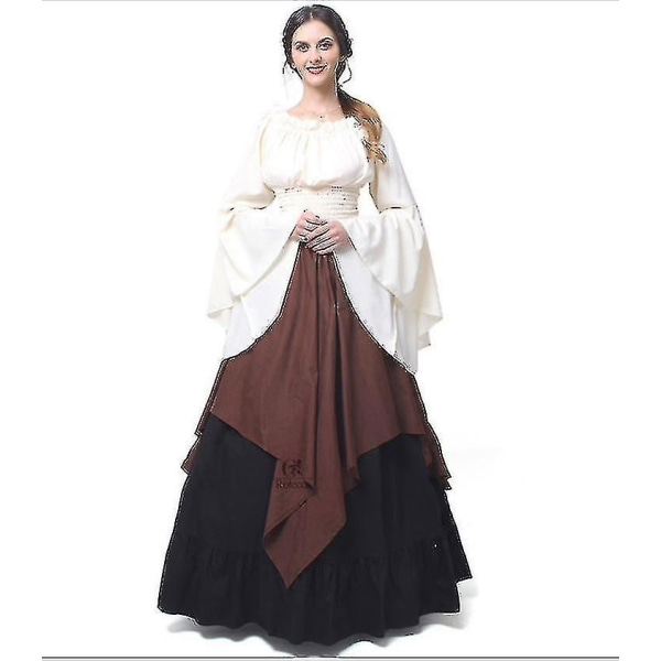 Romantisk medeltida renässans gotisk cosplay retro klänning brown XXL