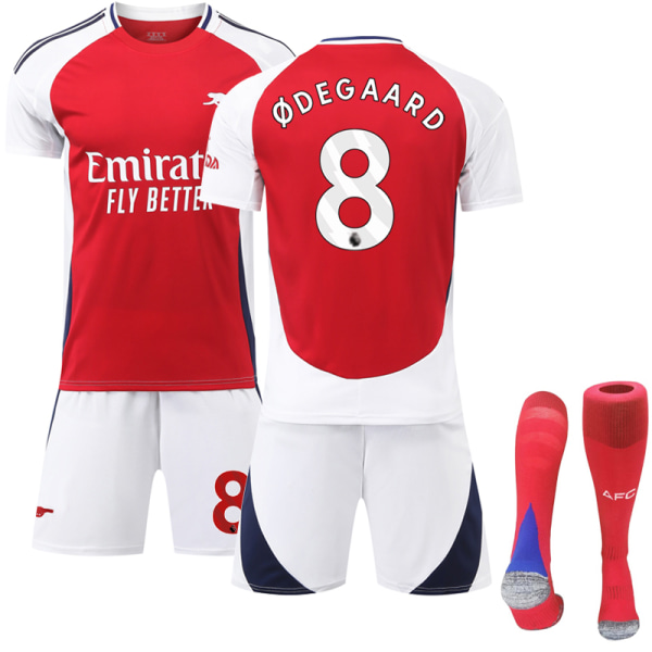 2024-2025 Arsenal Hjemme Børne Fodboldsæt med Strømper nr 8 Ødegaard X 28