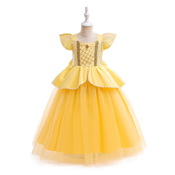 Flickor Princess Belle Dress Up Kostym Halloween Fancy Dress 140cm