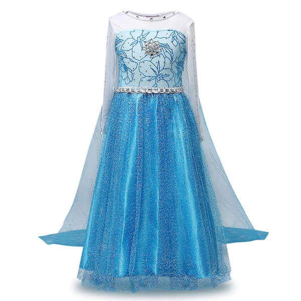 Prinsessklänning + Handskar/Stöd/Tiara/Fläta Mörkblå 130 cm