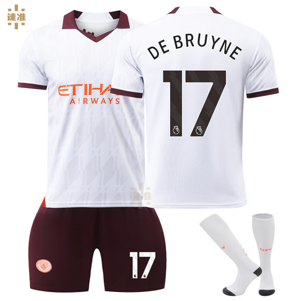 23-24 Manchester City borta vit tröja för vuxna och barn, nr 17 De Bruyne NO.17 16