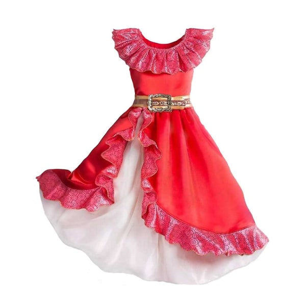 Elena Of Avalor Prinsessdräkt Tjej Disney Anime Rollspel Kläder Halloween Carnival Cosplay Outfit Barn Röd Volang Lång Klänning Elena Dress 3-4Y Tag-S