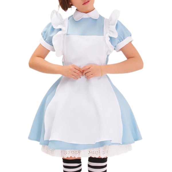 Kvinner Alice i Eventyrland Kostyme Cosplay Kostyme Maid Dress Fairytale Dress Up Med Hodeplagg Antrekk Sett Gaver XL