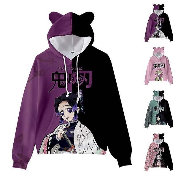 Unisex Demon Slayer -kuvioinen huppari Casual Pullover Cat Ear -huppari Topit Purple L