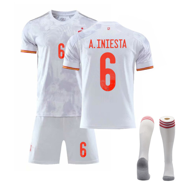Spania Jersey fotball T-skjorter Trikotsett for barn/ungdom A.INIESTA 6 home XL