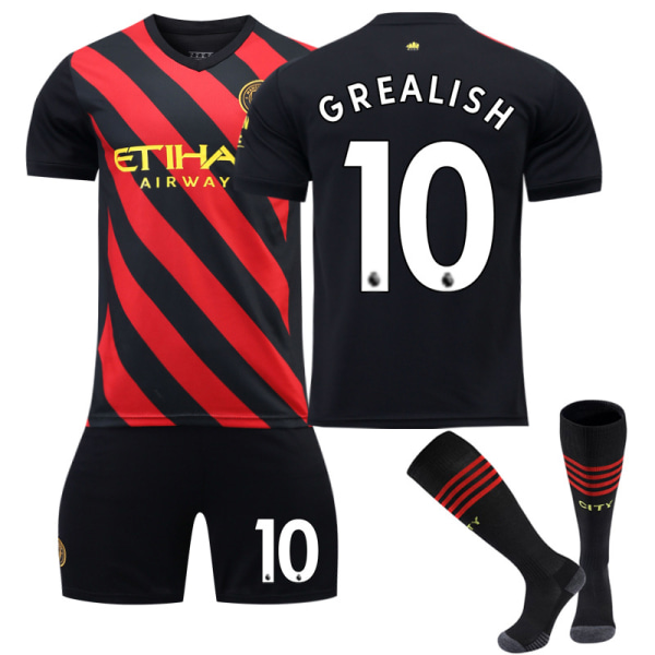 Manchester City F.C. Borte 22/23 Jersey Grealish No.10 fotballskjorte 3-delt sett for barn, voksne S(165-170CM)