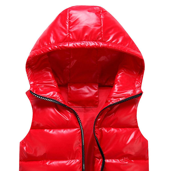 Sliktaa Unisex Shiny Waterproof Sleeveless Jacket Lightweight Puffer Vest Red M