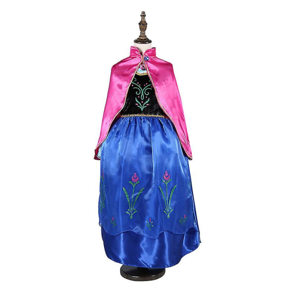 Flickor Frozen Princess Anna Cosplay Kostym Klänning Kappa 2st Set 6-7years