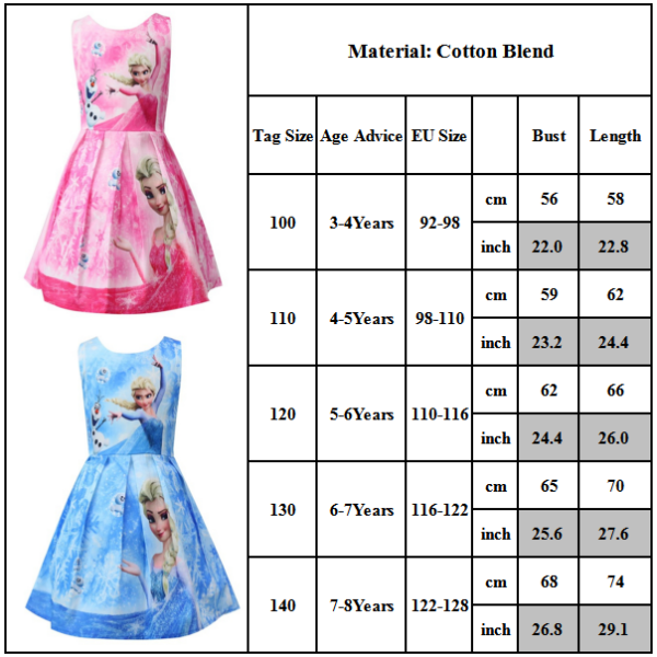 Frozen Princess Girls Cosplay -asu, hihaton mekko Light Blue 120