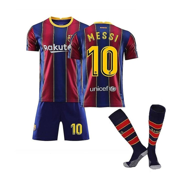 Fotbollssats för barn Hemma Borta T-shirt Set 21/22 - 20 21 Barcelona Home Messi 10 Kids 18 (100-110)