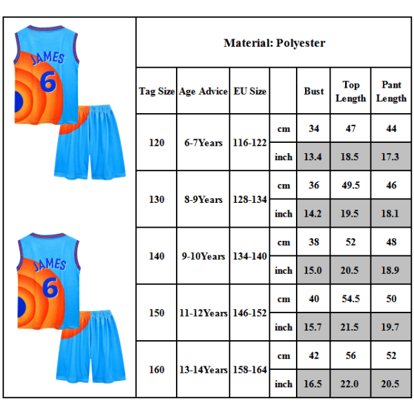 Ungdoms baskettröja No.6 Moive Space Jerseys Bugs Shirts Set 120cm