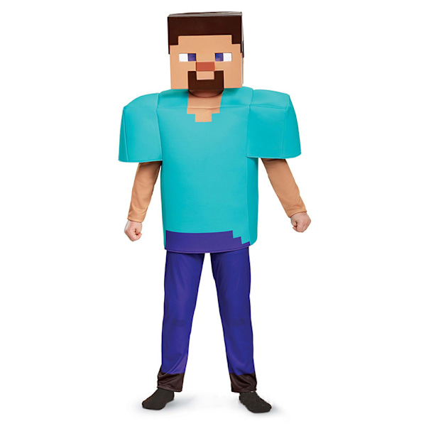 Steve Deluxe Minecraft kostym Halloween kostym Blue Blue 125-135cm