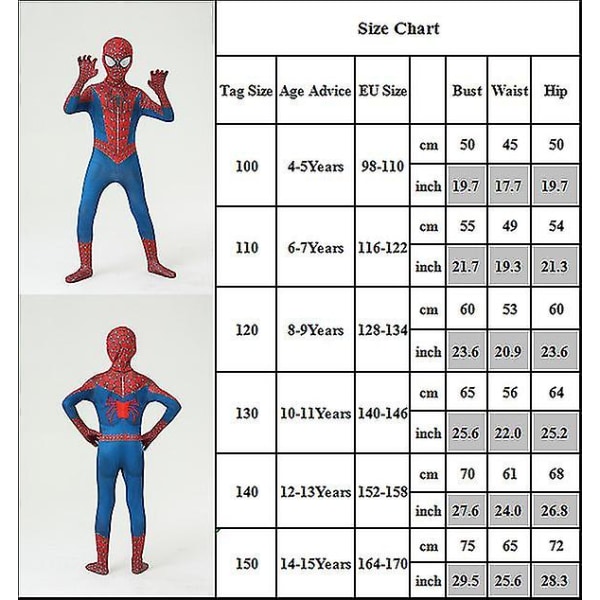 Lapset Pojat Miehet Spiderman Superhero Cosplay -asu Haalari + naamioasusetti Halloween Party W 120(Boy)