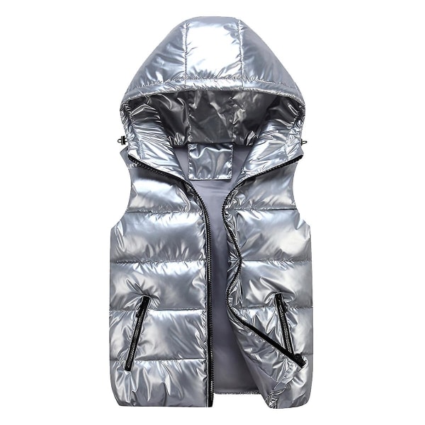 Sliktaa Unisex Shiny Waterproof Sleeveless Jacket kevyt puffer Vest Silver L