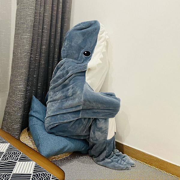 Shark Blanket Hættetrøje Voksen - Shark Onesie Bærbart Voksen Tæppe - Shark Blanket Super Soft Hyggelig Flanell hættetrøje Shark Sovepose 170cm