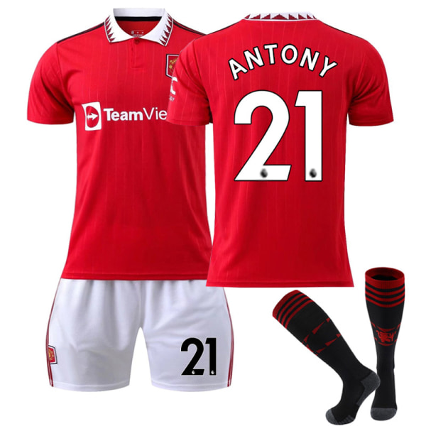 22-23 Manchester United hemma Fotboll Barntröja nr 21 Antony 28