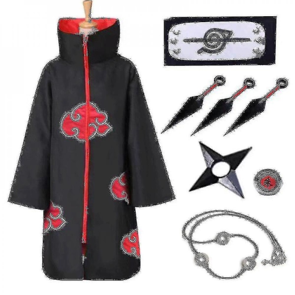 Naruto Akatsuki Cloak Anime Kostume Kit Itachi Robe Halloween V 8 Pieces Set one size