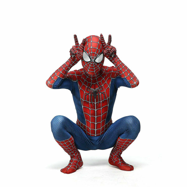Raimi Spider Man Barn Vuxna Jumpsuit Cosplay Kostym Kostym Party Present Kids XL (140-150) -1 Aldult S (150-160)