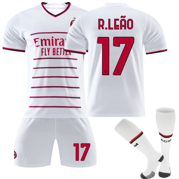 AC Milan bortatröja 2022/23 Rafael Leao No.17 Fotbollströja 3-delade kit för barn Vuxna 26(140-150CM)