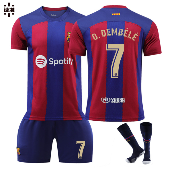 23-24 O.Dembele 7 New Barcelona New Season Trøje Seneste Voksne Børn Fodboldtrøje Adult XL（180-190cm）