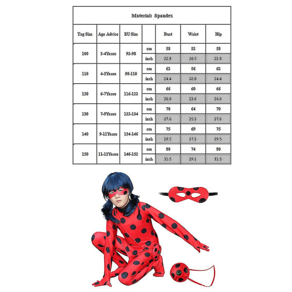 Kids Girl Ladybug Cosplay kostymesett Halloween Party Jumpsuit F Z 130(120-130CM)