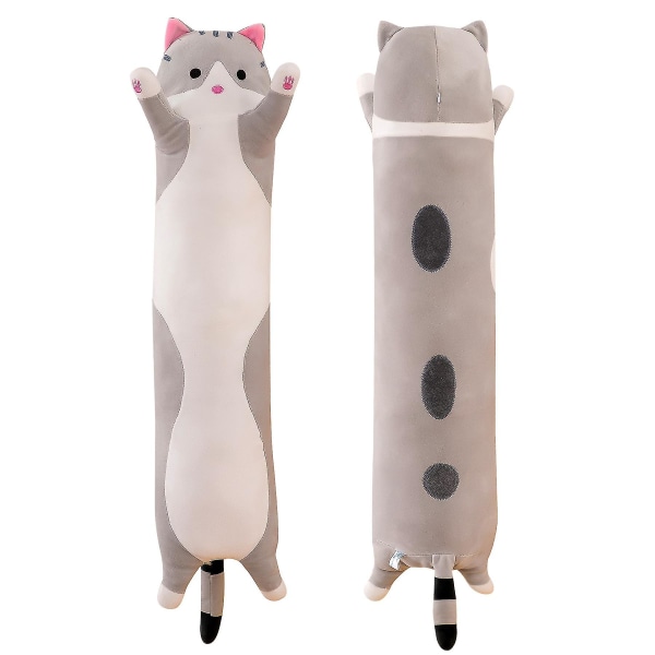 Katt Mjuk Kudde Plysch Lång Sömn Kudde Bomull Kattunge Kudde Gosiga Fyllda Söt Plysch Doll Toy Present Gray 70cm