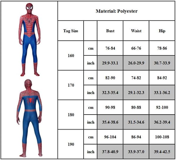 Spider-Man-dräkt för rollspel för vuxna superhjältekroppar 190cm