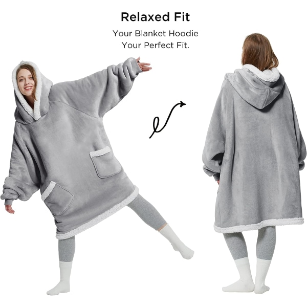 Bærbar Fleece-hettegenser - Sherpa Fleece-hettegenser for voksengave, varm og behagelig fleece-hettegenser med gigantisk lomme både innendørs og