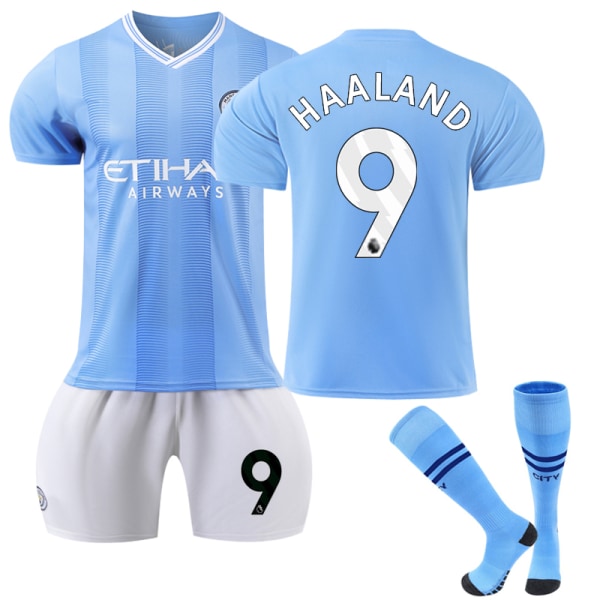 23-24 Manchester City Home Børnefodbolddragt nr. 9 Haaland L 10-11years