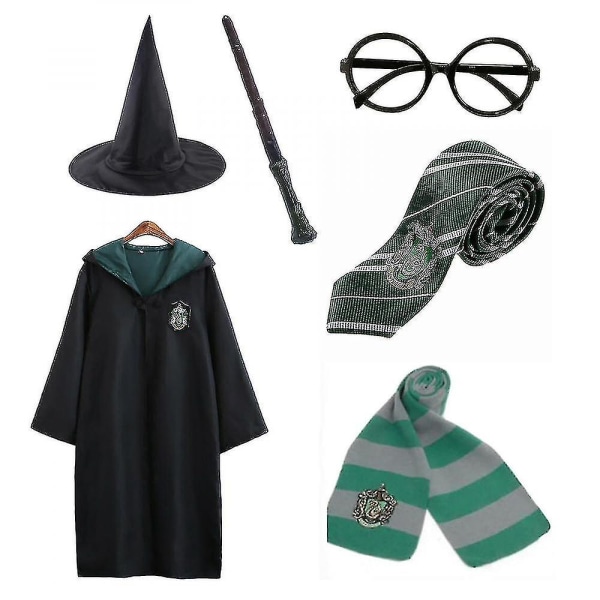 Harry Potter 6-delt Magisk Trollmann Fancy Dress Kappe Kappe Kostyme_y grønn green 155cm (11-12 years)