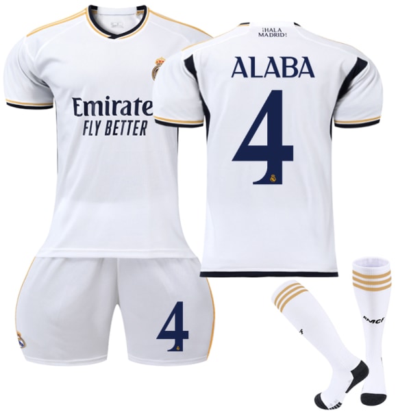 2023-2024 Real Madrid Hjemme fotballdrakter for barn nr. 4 ALABA nr. 4 ALABA No. 4 ALABA 8-9 Years