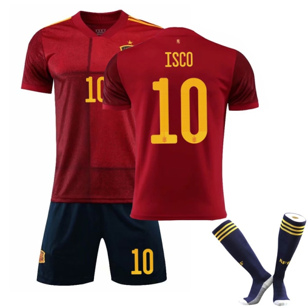 Spanien Jersey fodbold T-shirts Trøjesæt til børn/unge ISCO 10 home Kids 28(150-160CM)