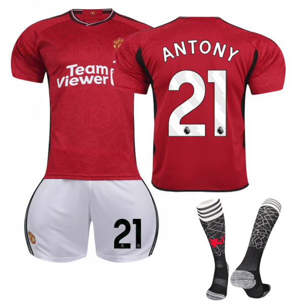 23-24 Manchester United Hem Fotbollsdräkt för barn nr 21 ANTONY 8-9 years