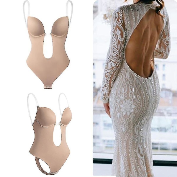 Kvinnor Backless Shapewear Plunge V-ringad Body Osynlig Body Shaper For Klänning med låg rygg L