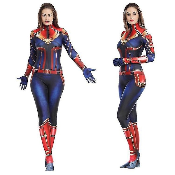 Captain Marvel Cosplay Tight Jumpsuit Marvel Hero Captain Marvel Cospl V - - XXL