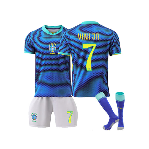 2425 Brasilien Away Blå Nr. 7 Vinicius Fodboldtrøje Sæt til børn og voksne Nr. 7 Vinicius No.7 Vinicius XS(160-165CM）