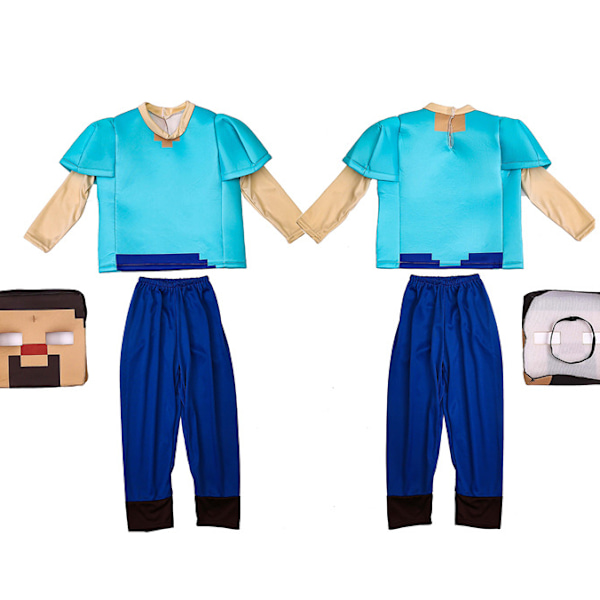Steve Deluxe Minecraft kostym Halloween kostym Blue Blue 115-125cm