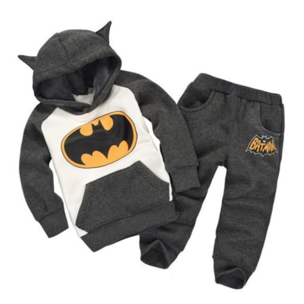 Barn Gutter Jenter Batman Sweatshirt Topper Bukser Joggedress Grå Black 130