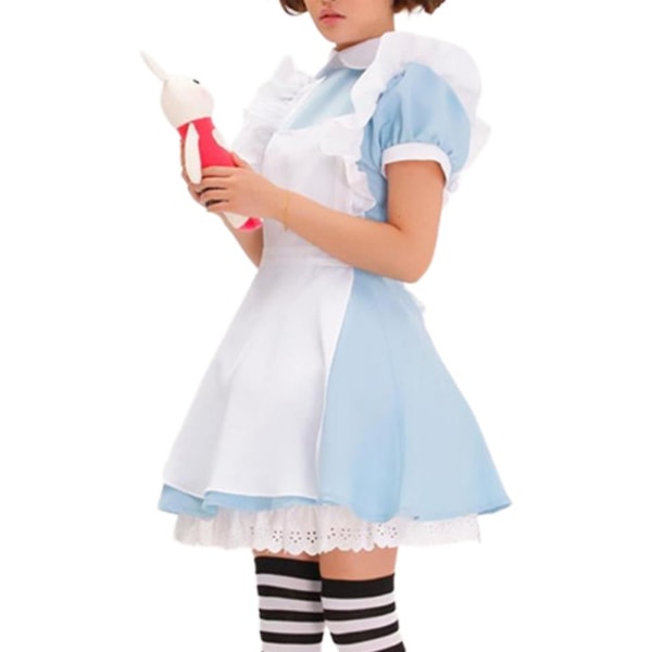 Kvinnor Alice i Underlandet Dräkt Cosplay Kostym Maid Dress Fairytale Dress Up With Headwear Outfits Set Presenter XL