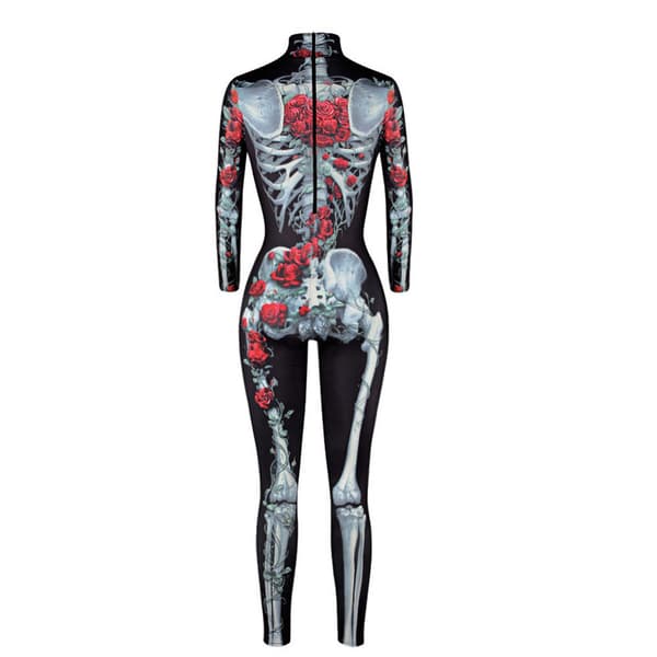 Halloween-kostym för kvinnor med dödskalletryck, långärmad jumpsuit Q3 Q3 S