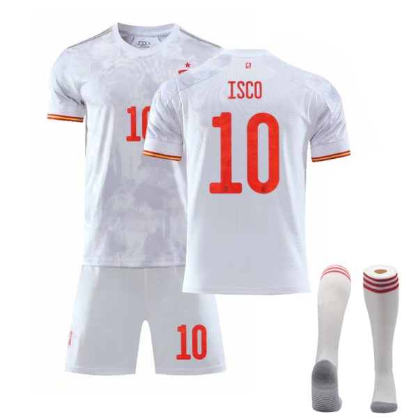 Spania Jersey fotball T-skjorter Trikotsett for barn/ungdom ISSO 10 Away Kids 18(100-110CM)