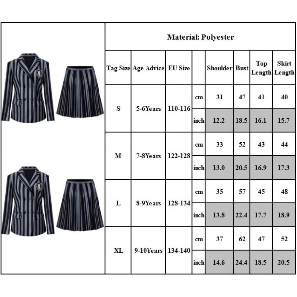 Onsdag Addams kostume pigeskoleuniform kjoledragt til børn M