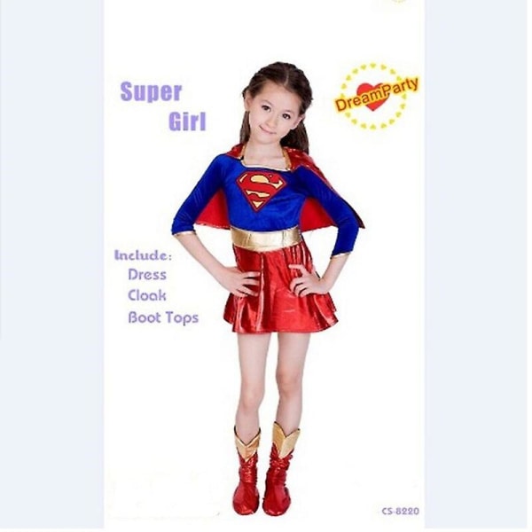 Halloween Födelsedag Supergirls Cosplay Kostym Barn Barn Super Girls Klänning Present Party Fancy L 120-130cm height