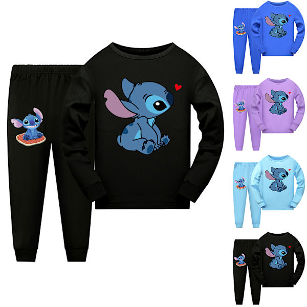 2st Kids Pyjamas Stitch Långärmad Pullover Set Nattkläder - black 140cm